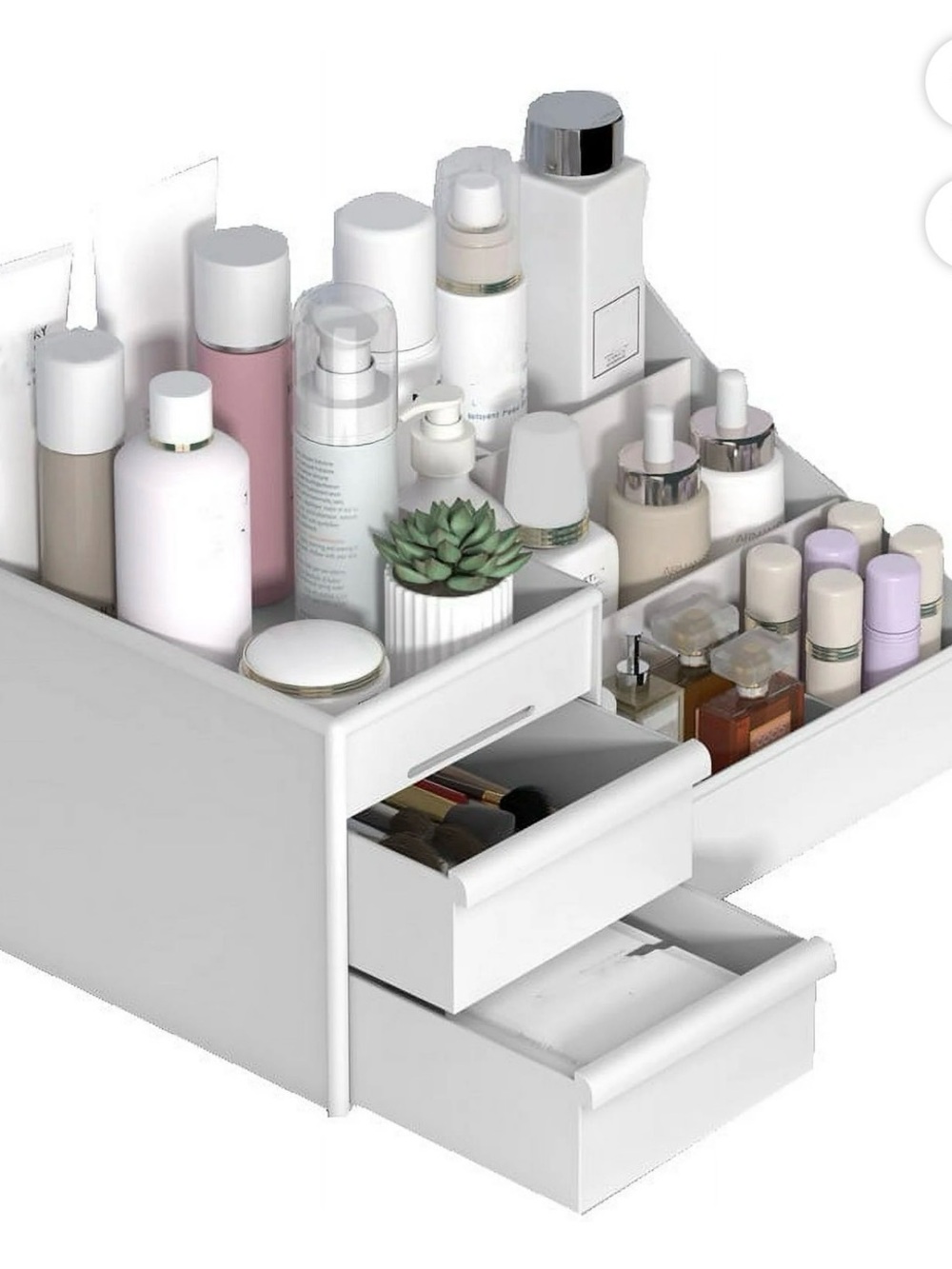 White Makeup Organizer with Drawers – Vanity Bathroom Desk Storage